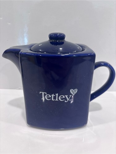 Vintage Tetley blue ceramic tea pot with lid