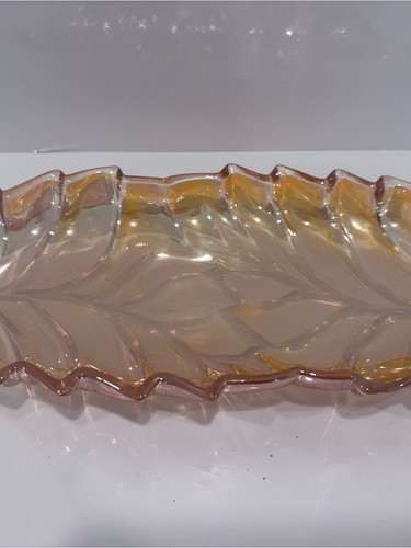 Vintage Pink- Amber Carnival Glass Leaf Shaped Serving Tray 11” - photo 3