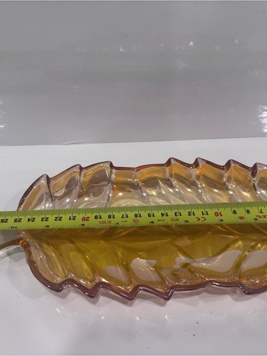 Vintage Pink- Amber Carnival Glass Leaf Shaped Serving Tray 11” - photo 4