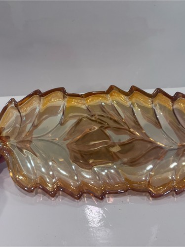 Vintage Pink- Amber Carnival Glass Leaf Shaped Serving Tray 11” - photo 5