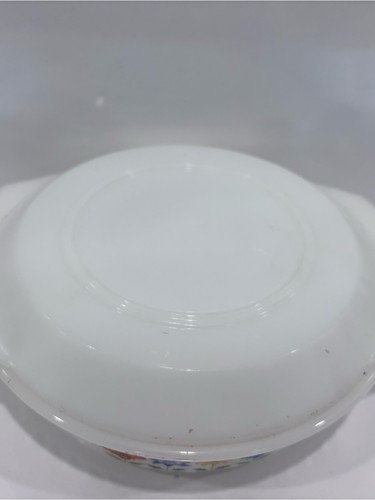 Vintage Glass Phoenix Opalware Dish White Folk Floral 8" - photo 2