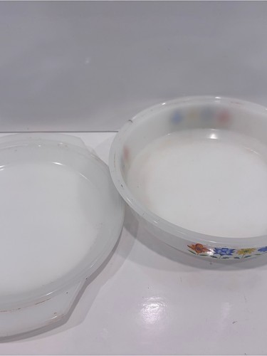 Vintage Glass Phoenix Opalware Dish White Folk Floral 8" - photo 3