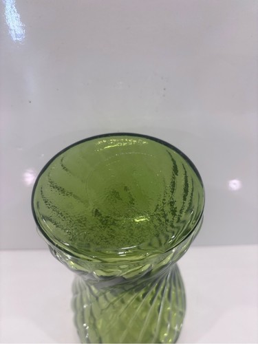 Vintage Olive / Avocado Green Optic Swirl Pressed Glass Vase - photo 4