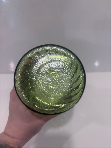 Vintage Olive / Avocado Green Optic Swirl Pressed Glass Vase - photo 5