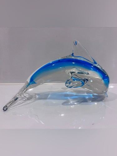 Hand blown Murano style glass dolphin figure-blue art glass