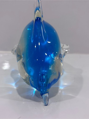 Hand blown Murano style glass dolphin figure-blue art glass - photo 2