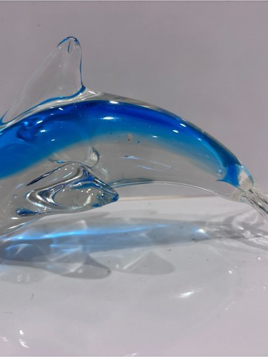 Hand blown Murano style glass dolphin figure-blue art glass - photo 3