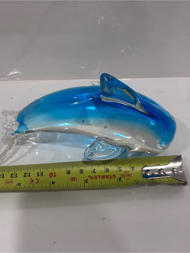 Hand blown Murano style glass dolphin figure-blue art glass - photo 4