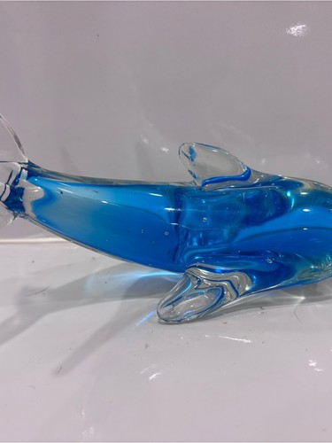 Hand blown Murano style glass dolphin figure-blue art glass - photo 5