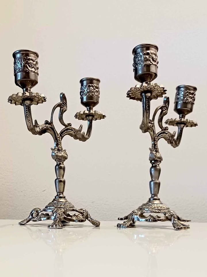 Antique Italian Nickle Brass Candelabra