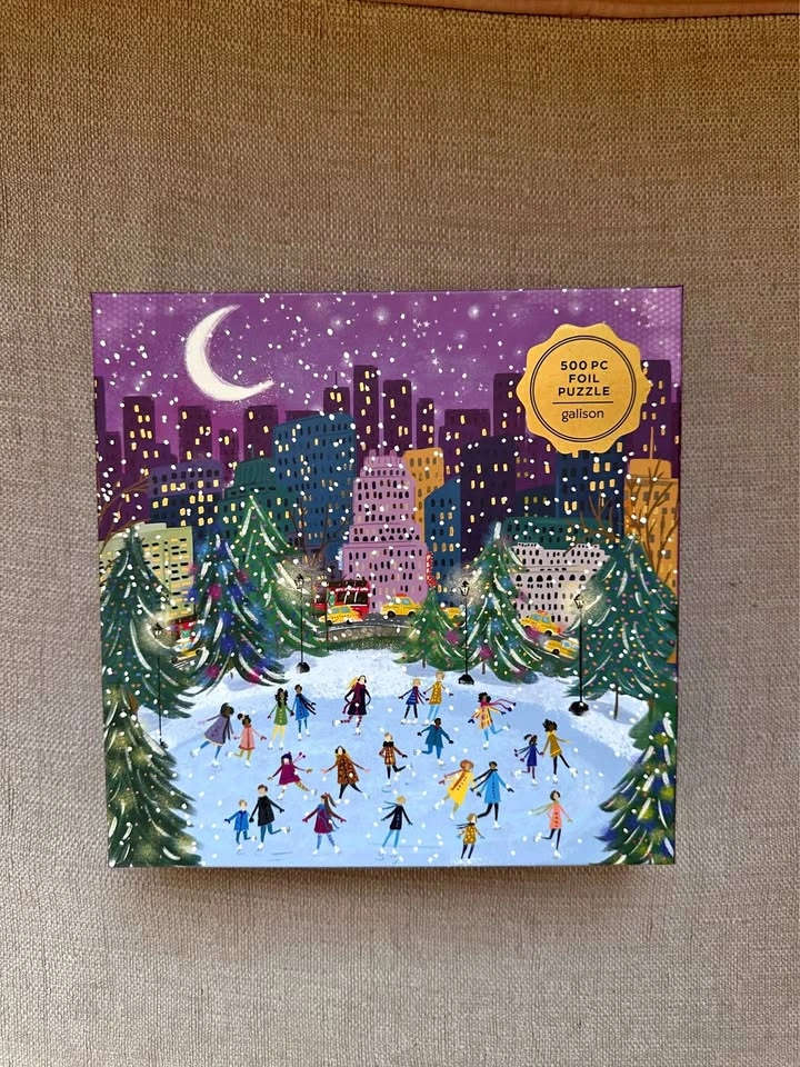 Galison Merry Moonlight Skaters 500 Piece Foil Puzzle - New