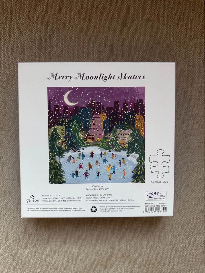 Galison Merry Moonlight Skaters 500 Piece Foil Puzzle - New - photo 3