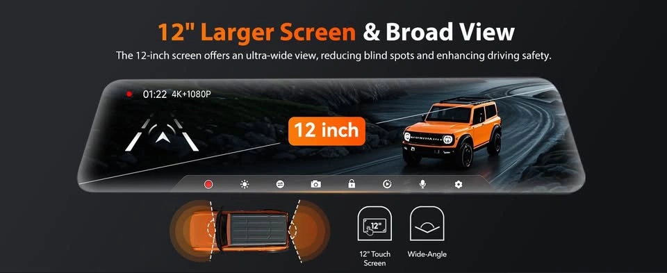 WOLFBOX G840S 12" 1296P Mirror Dash Cam & Backup Camera - photo 3