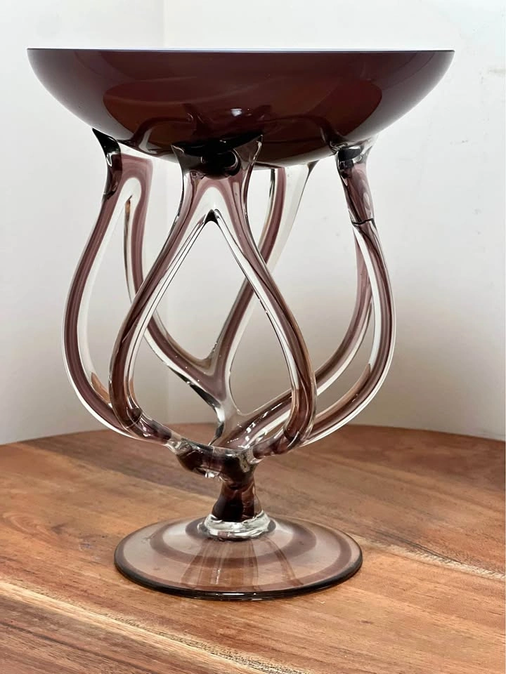 Vintage Hand Blown Murano Style Amethyst Art Glass Bowl