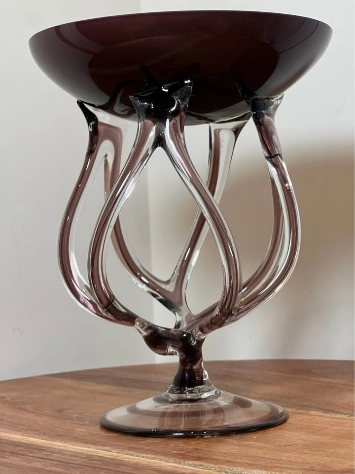 Vintage Hand Blown Murano Style Amethyst Art Glass Bowl - photo 2
