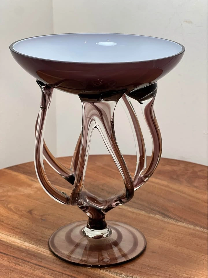 Vintage Hand Blown Murano Style Amethyst Art Glass Bowl - photo 3