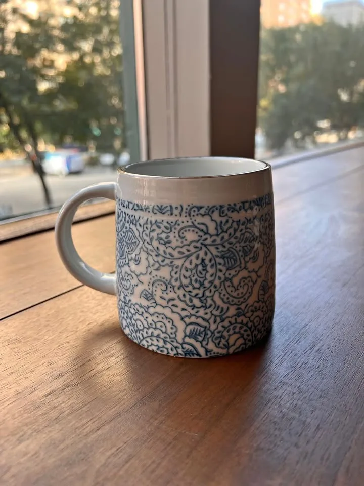 MOVING SALE! Blue & white ceramic floral mug thumbnail
