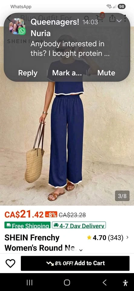 2 x SHEIN Frenchy Navy Blue 2 Piece Crop Top Wide Leg Pants Set