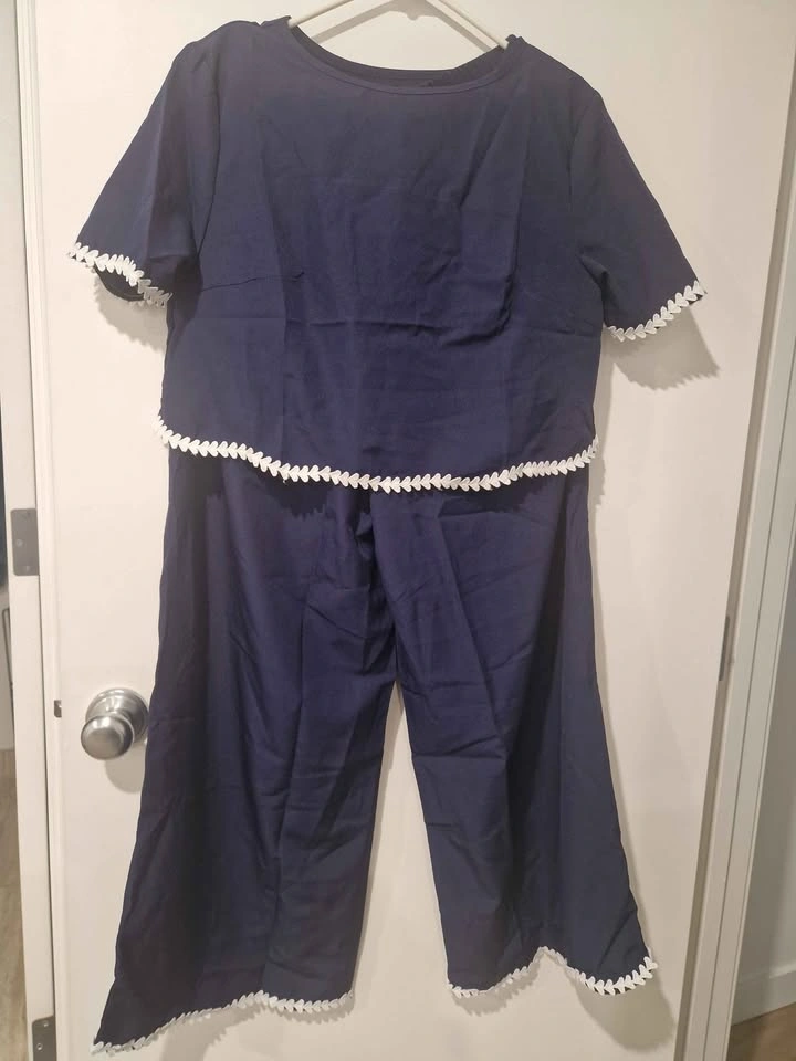2 x SHEIN Frenchy Navy Blue 2 Piece Crop Top Wide Leg Pants Set - photo 2