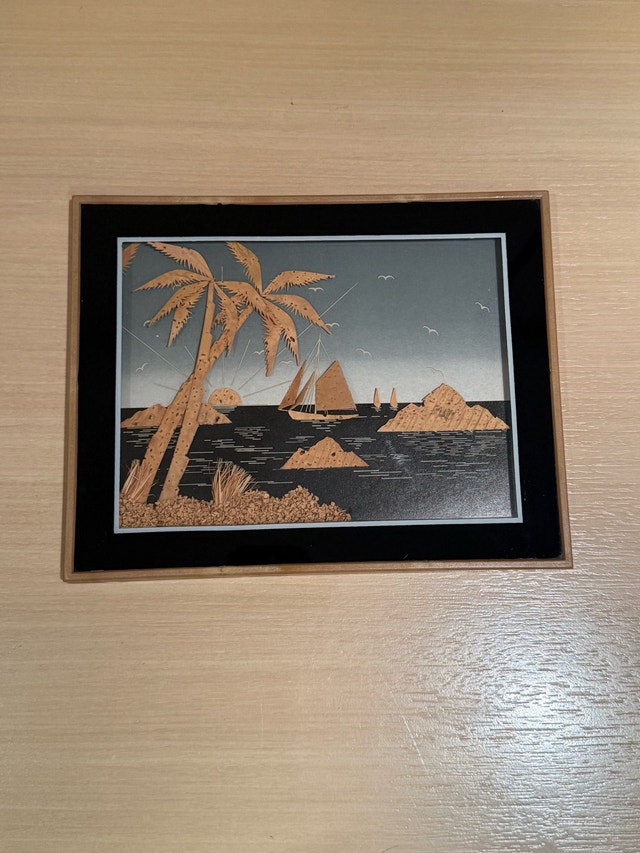 Vintage Cork Art Tropical Seascape