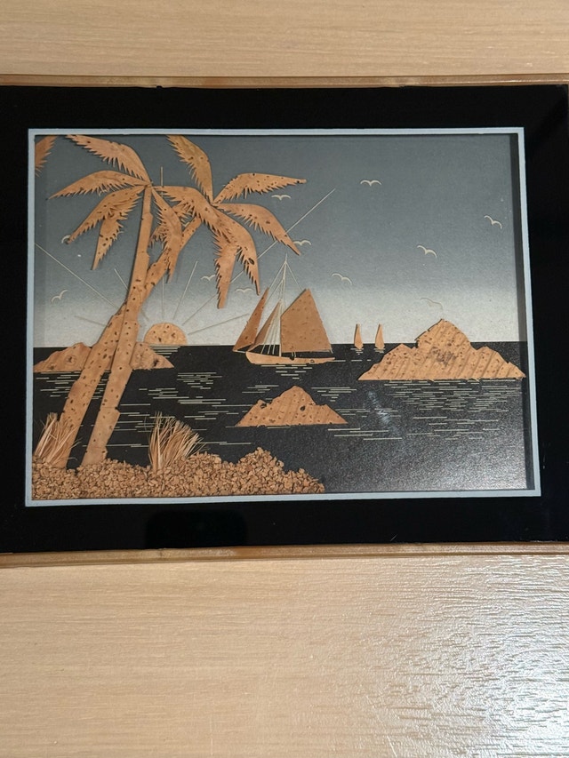 Vintage Cork Art Tropical Seascape - photo 2