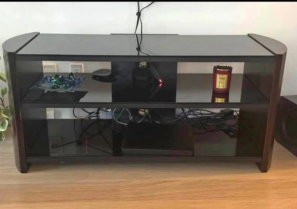 Dark Wood and Glass TV Stand