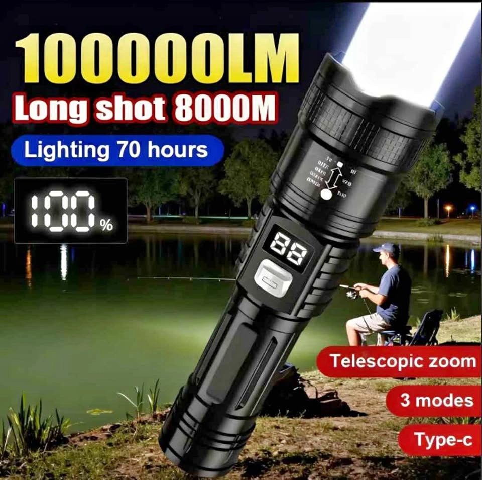 100,000LM High Power LED Flashlight with Zoom