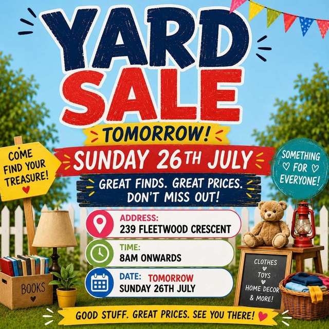 Yard Sale- Fleetwood crescent, Bramalea: 26 July