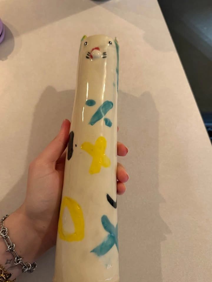 Hand made ceramic flower vase cat - photo 5