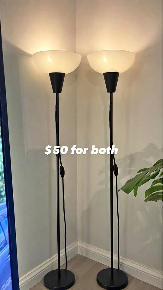 Set of 2 Black Torchiere Floor Lamps