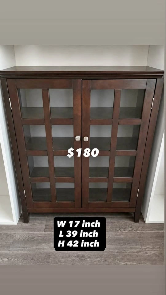 Dark espresso glass-door display cabinet/storage cabinet