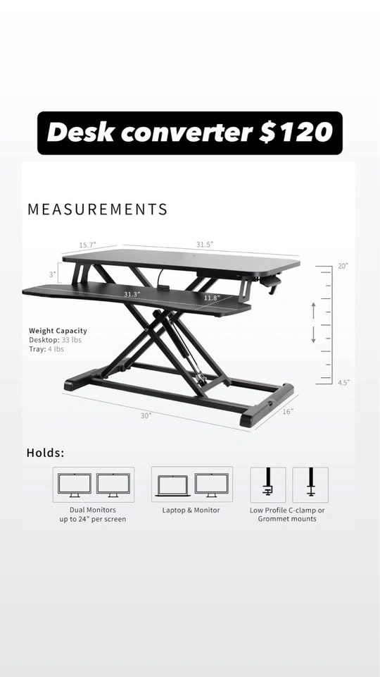 VIVO 32” Height Adjustable Standing Desk Converter - photo 2