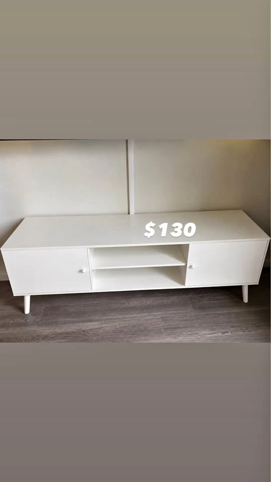 White modern TV stand / entertainment unit with 2 cabinets