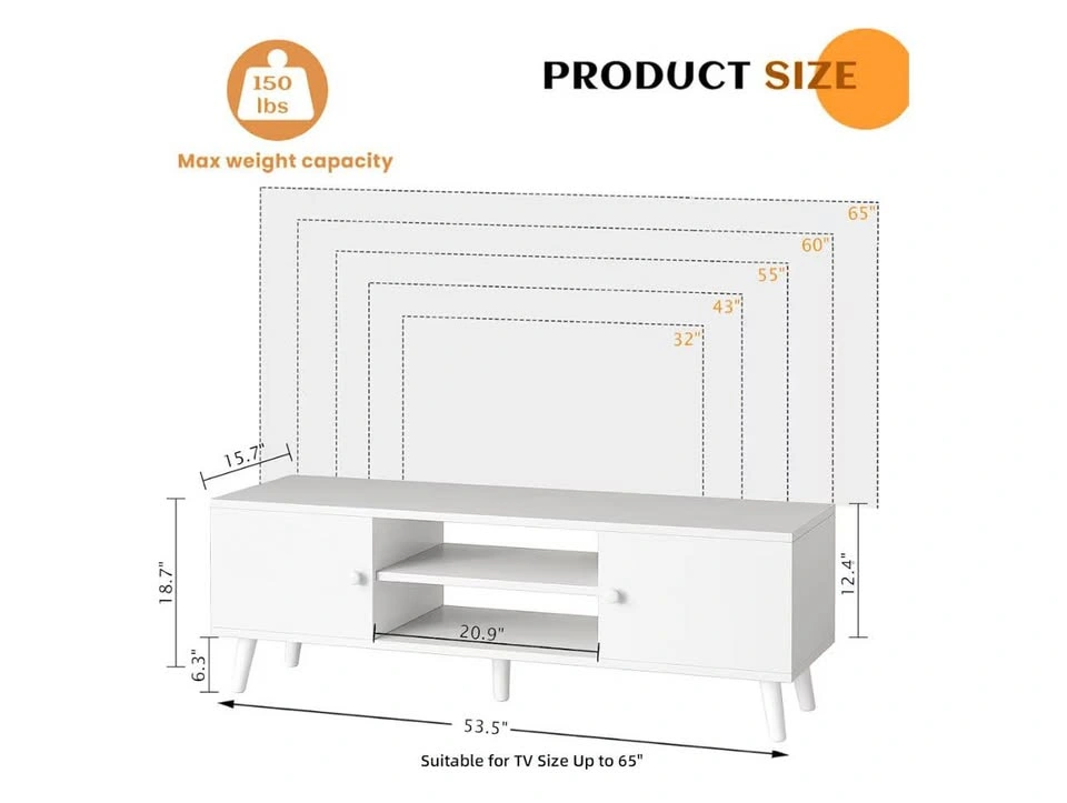 White modern TV stand / entertainment unit with 2 cabinets - photo 2