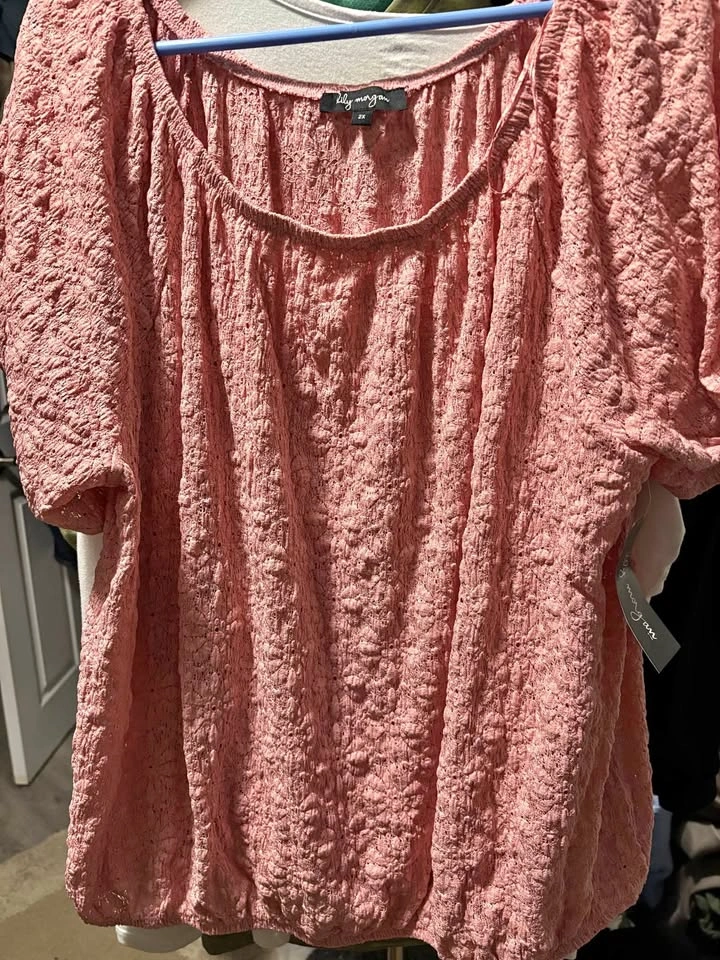 Lily Morgan Pink Textured Short Sleeve Top Size 2X