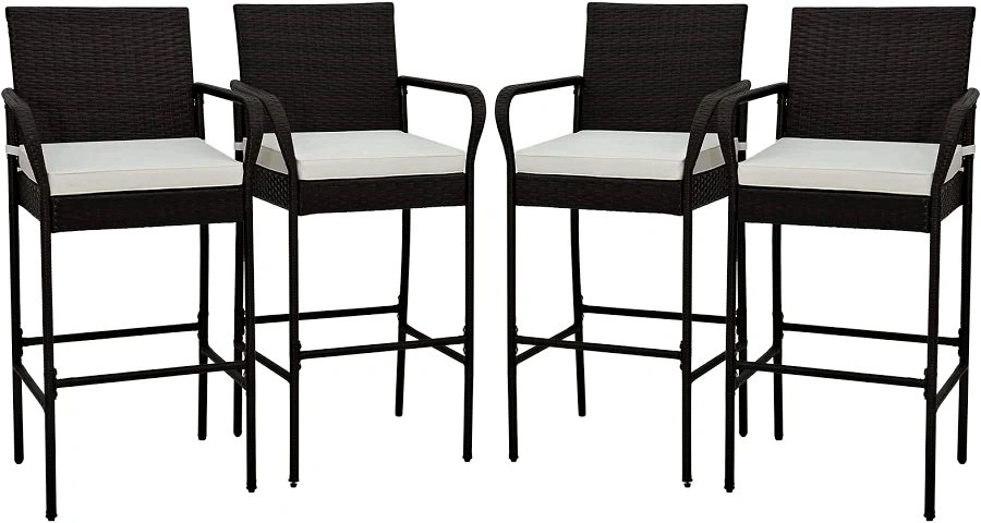 HAPPYGRILL Wicker Bar Stools Set of 4, Bar Chairs with Armrests