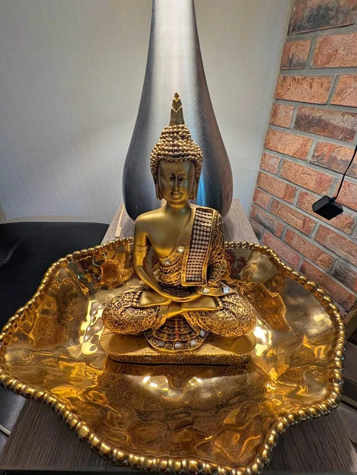 Gold Buddha Statue with Decorative Bowl