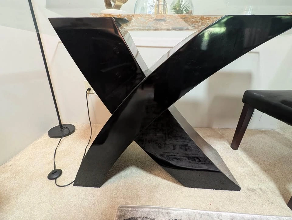 Glass Top Dining Table with 6 Black Chairs - photo 2