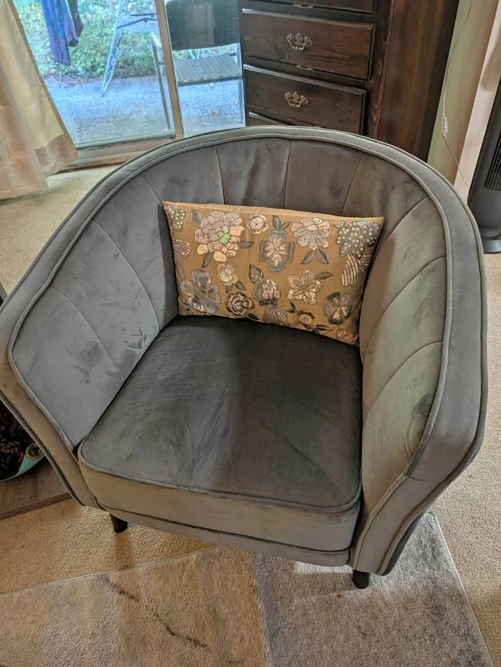 A Pair of Grey Velvet Barrel Chair