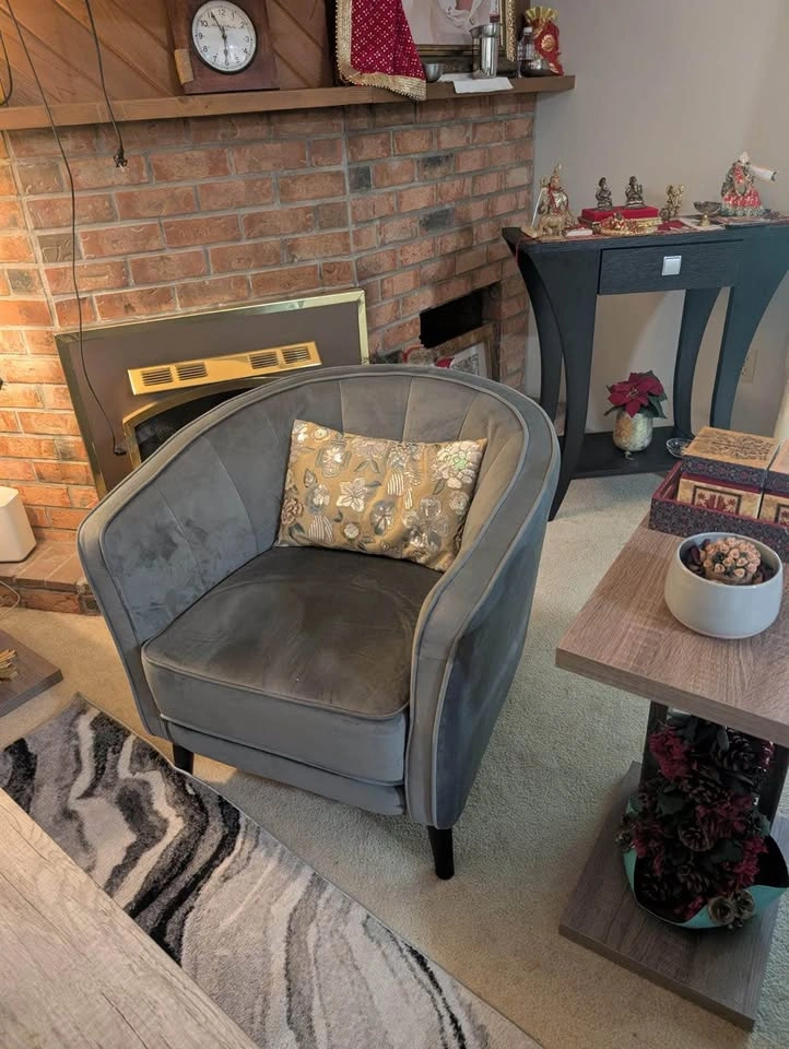 A Pair of Grey Velvet Barrel Chair - photo 2