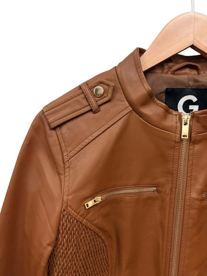 G by Guess Faux Leather Moto Jacket with Woven Side Panels - photo 3