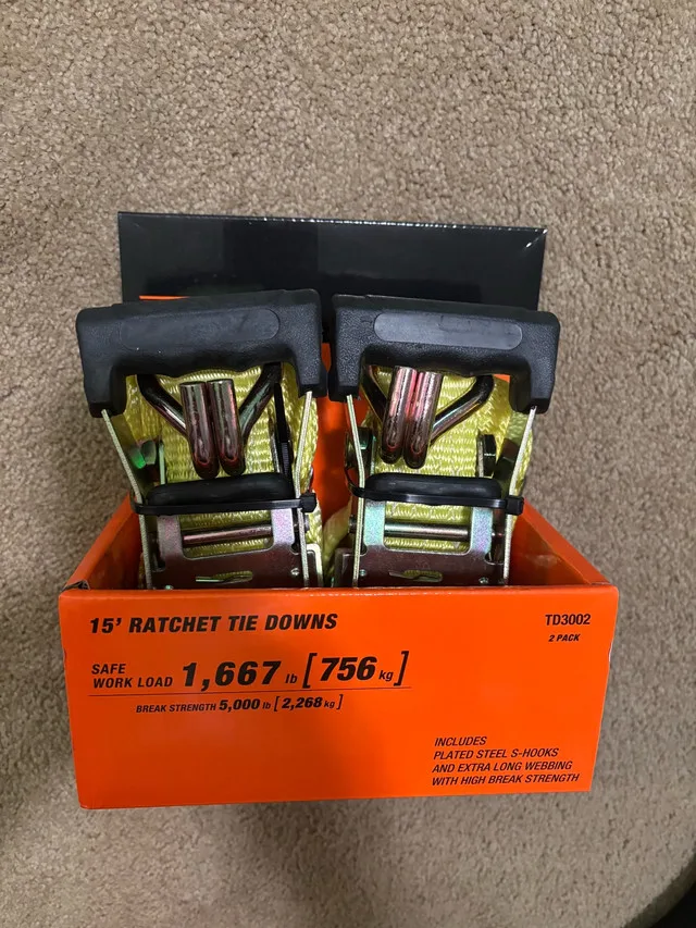 NEW - 15 foot ratchet tie downs (2 pack) thumbnail