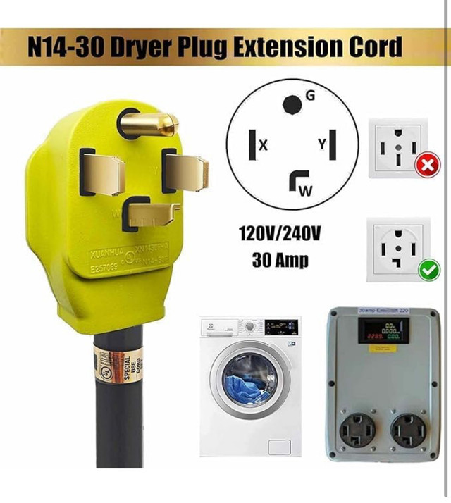 3FT Dryer Extension Cord for N14-30 Plug 220Volt 30Amp - photo 2