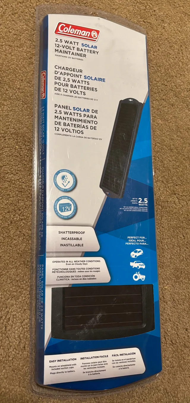 NEW - coleman 2.5 watt 12 volt solar battery maintainer image indicator(2)