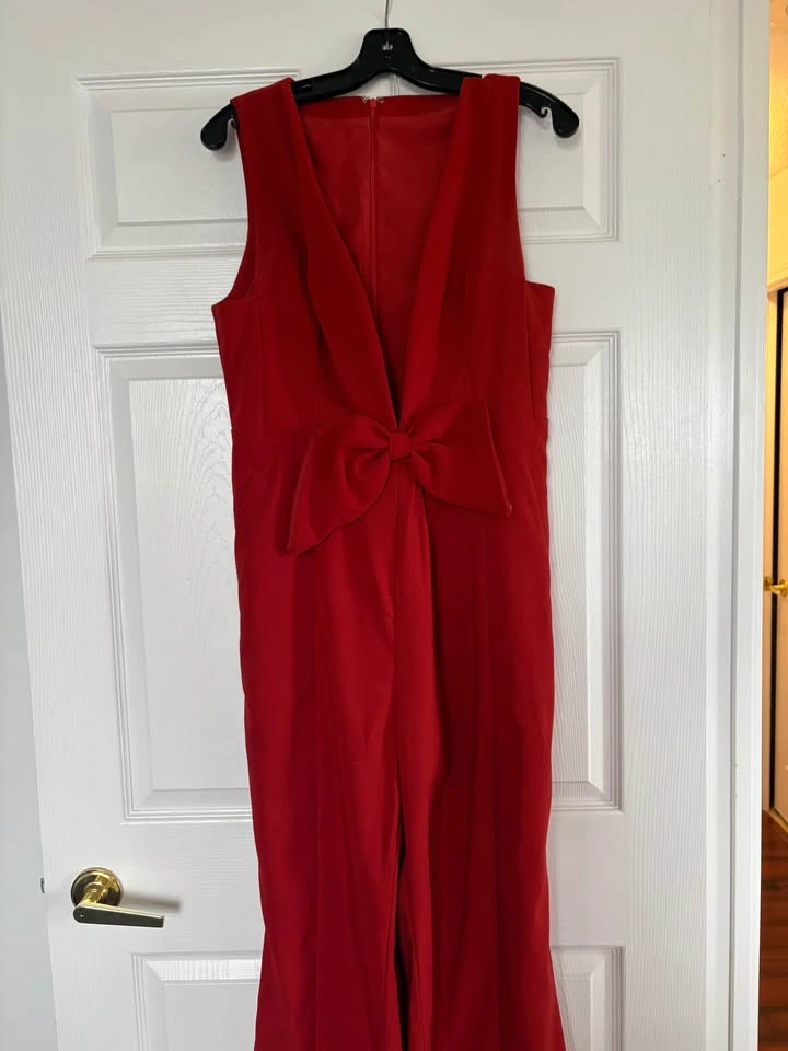 Red Sleeveless Bow Jumpsuit - photo 2