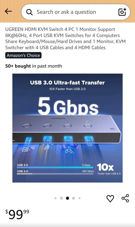 UGREEN HDMI KVM Switch 4 PC 1 Monitor 8K@60Hz - photo 5