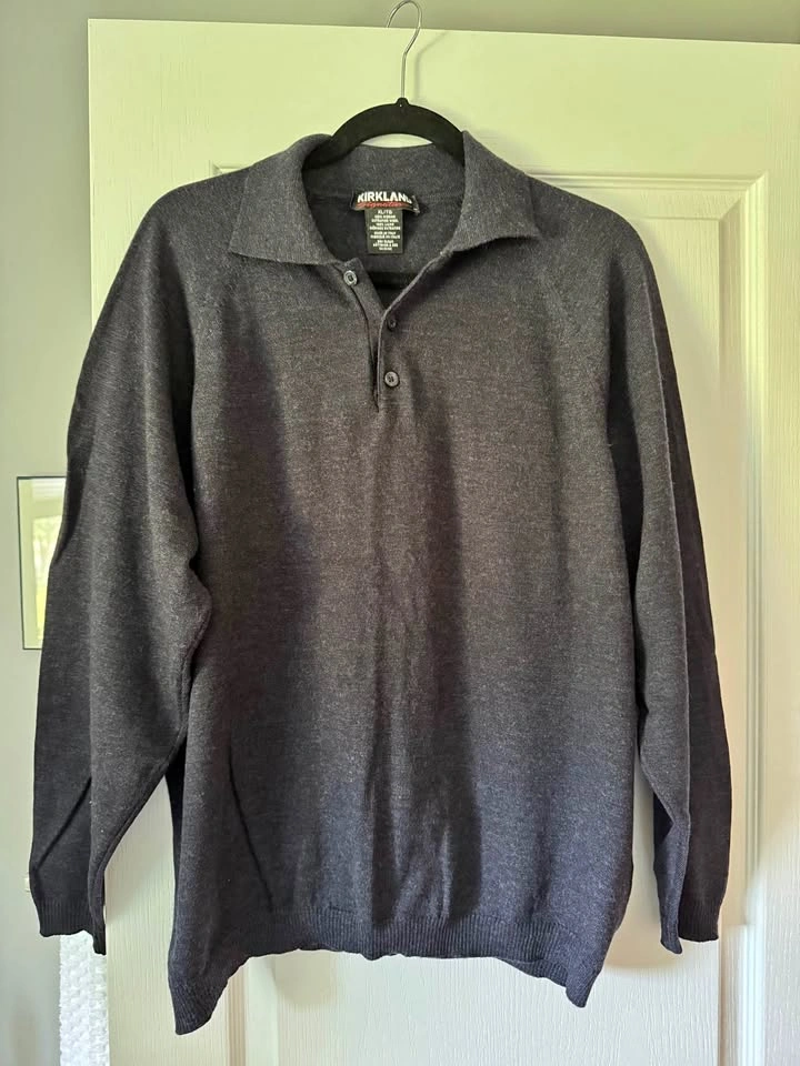 Mens Kirkland Signature 100% Extra Fine Merino Wool Polo Sweater