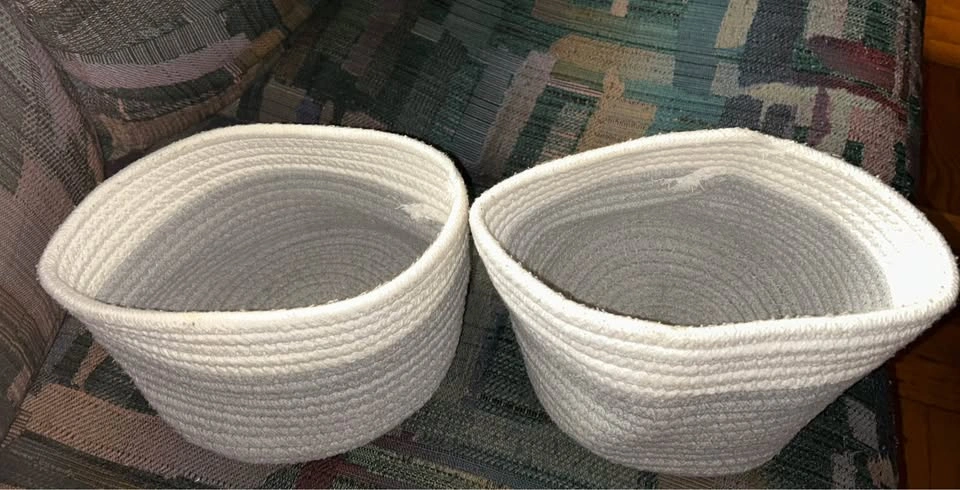 Two Medium-Sized Woven Grey/White Storage Baskets 10x6” - photo 2