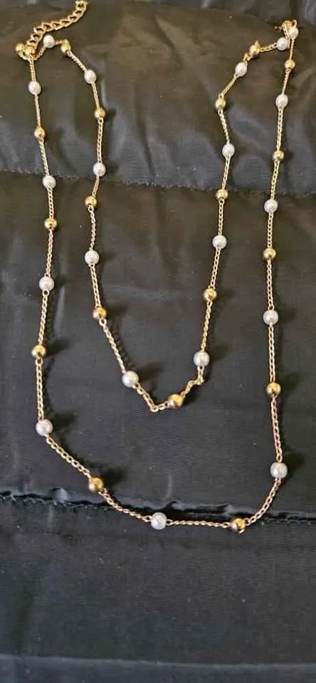 Gold /pearl tiered necklace and bracelet/anklet set image indicator(2)