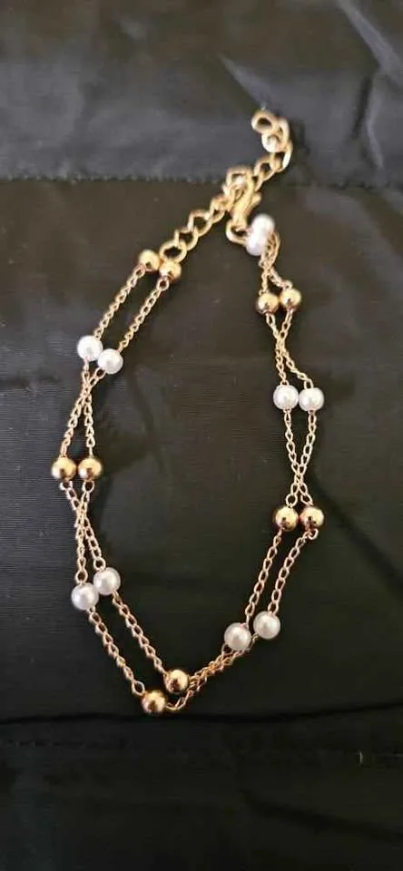 Gold /pearl tiered necklace and bracelet/anklet set image indicator(3)